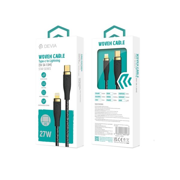 DEVIA Star Cable for Type-C to Lightning black (5V, 3A 1,5M)