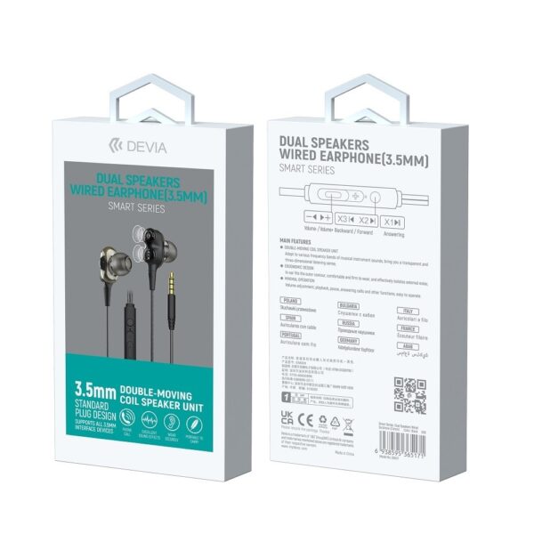 DEVIA wired earphones Smart Dual jack 3,5mm black inear