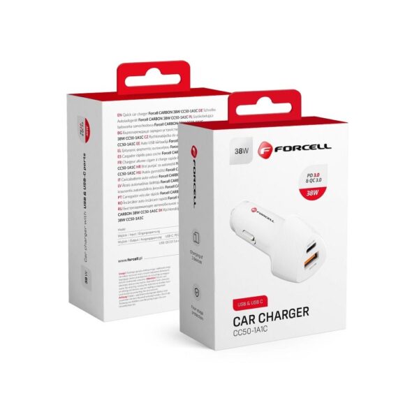 FORCELL CARBON car charger Type C 3.0 PD20W + USB QC3.0 18W 5A CC50- 1A1C white (38W)
