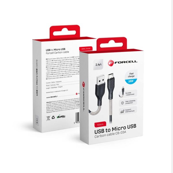 FORCELL Carbon cable USB to Micro 2,4A CB-03A black 1m