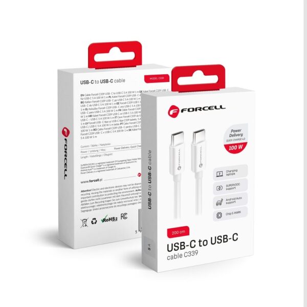 FORCELL cable Type C to Type C QC4.0 5A/20V PD100W C339 2m white