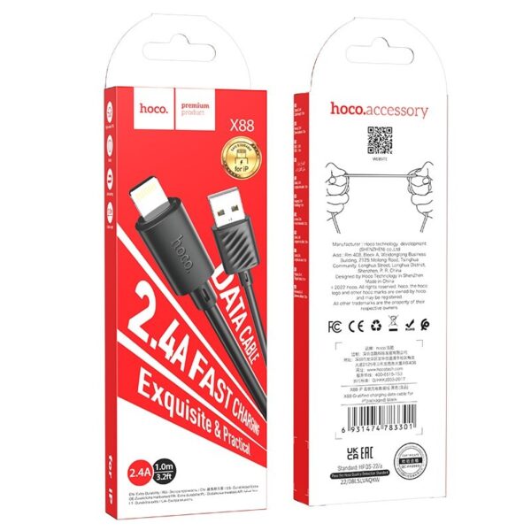 HOCO - X88 Gratified DATA CABLE Lightning 2.4A BLACK