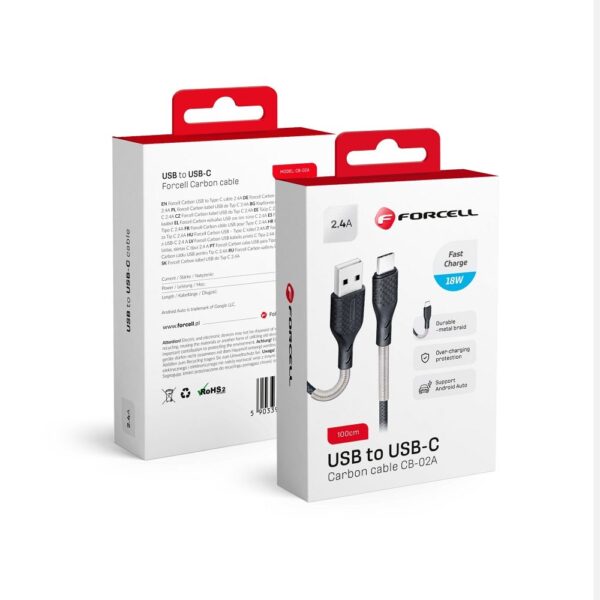 FORCELL Carbon cable USB to Type C 2,4A CB-02A black 1m