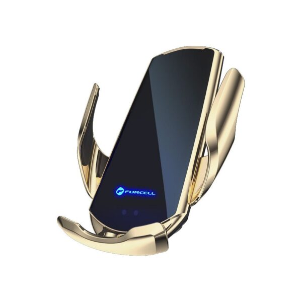 FORCELL car holder with wireless charging automatic sensor + magnetic adapters HS1 15W gold