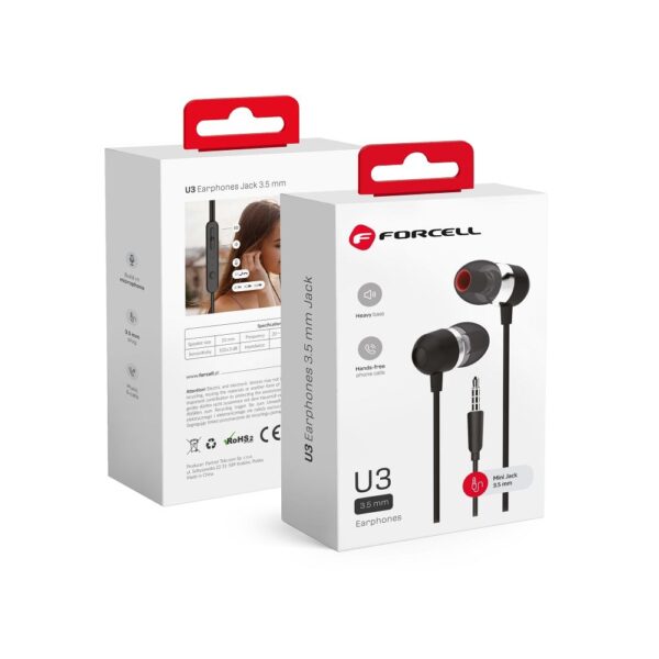 Forcell Premium Sound Hi-Fi Earphones U3 mini jack 3,5 mm Black