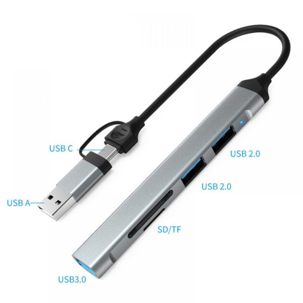HC-77A 5 in 1 Type-C/USB to USB3.0 / USB2.0 / SD / TF Hub Docking Station for Laptop