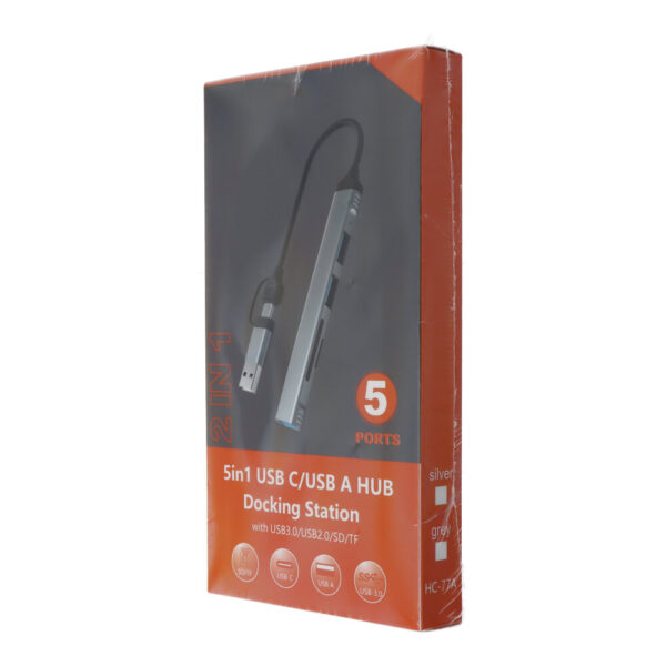 HC-77A 5 in 1 Type-C/USB to USB3.0 / USB2.0 / SD / TF Hub Docking Station for Laptop