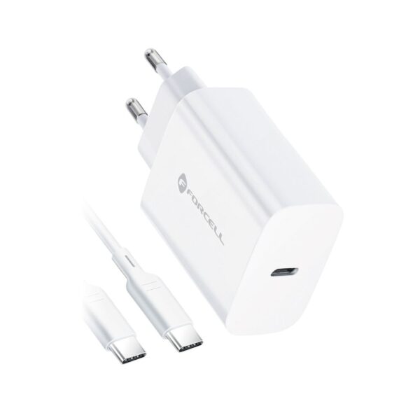 Travel Charger Forcell USB-C socket with Type-C cable - 3A PD and QC 4.0 function (25W)