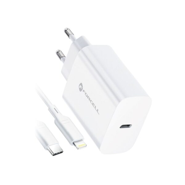 Travel Charger Forcell USB-C socket with ligtning cable - 3A PD and QC 4.0 function (20W)