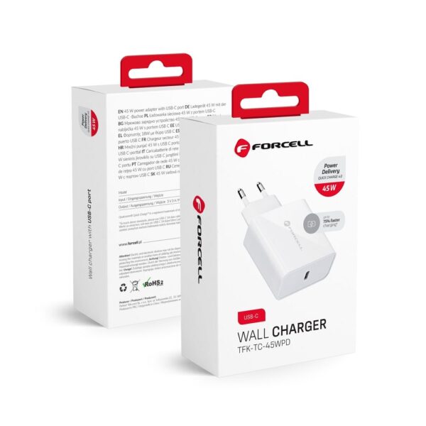 Travel Charger Forcell USB type C socket - 3A PD Quick Charge 4.0 function (45W)