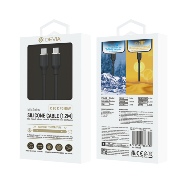 DEVIA cable Jelly USB-C - USB-C 1,2m 60W black