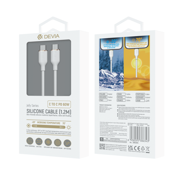 DEVIA cable Jelly USB-C - USB-C 1,2m 60W white