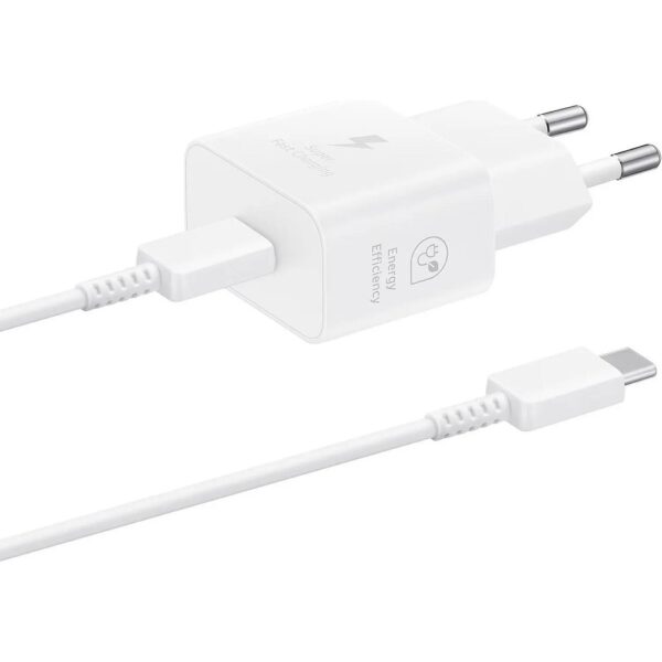SAMSUNG - ORIGINAL USB-C Fast Travel Charger 25W White WITH TYPE-C CABLE , BLISTER