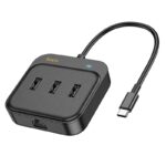 HOCO - HB35 adapter HUB 4in1 Type C to USB2.0 x3 + RJ45 100 Mbps Ethernet 0,2m black