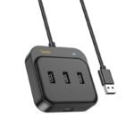 HOCO - HB35 adapter HUB 4in1 USB to USB2.0 3+RJ45 100 MbpsEthernet 1,2m black