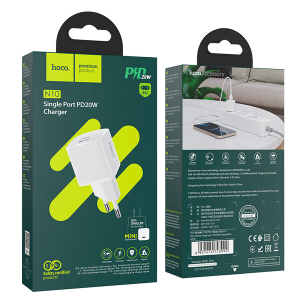 HOCO - N10 TRAVEL FAST CHARGER Type C PD 20W WHITE