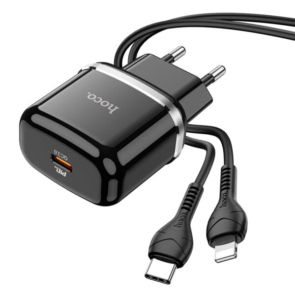 HOCO - N24 Victorious TRAVEL FAST CHARGER Type C PD 20W + Lightning Cable BLACK