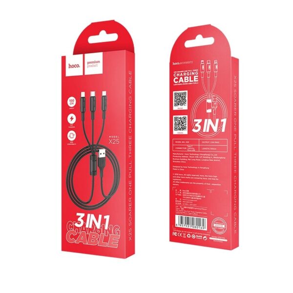 HOCO - X25 DATA CABLE 3in1 (Lightning + Micro + Type C) 1m BLACK
