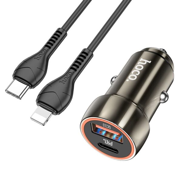 HOCO - Z46 car charger Type C + USB QC3.0 Power Delivery 20W with cable Lightning metal gray