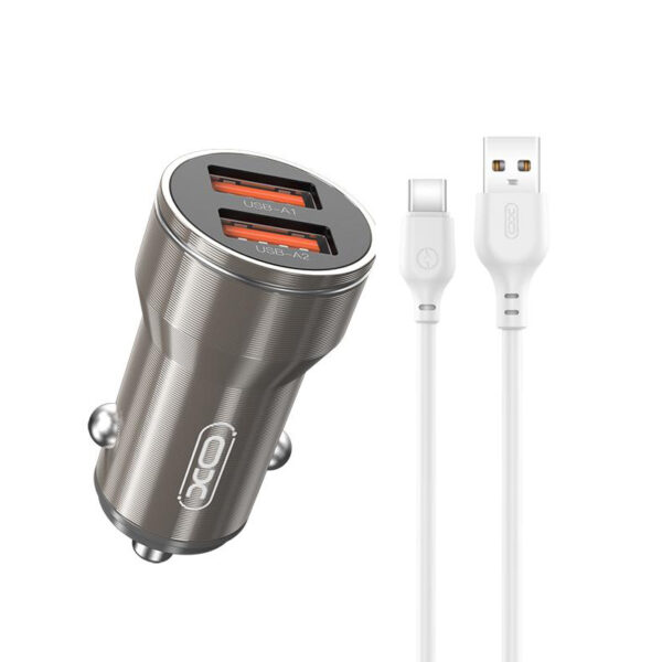 XO - CC48 CAR CHARGER 12V 12W, 2.4A, 2xUSB-A,Steel + Type-C, tarnish