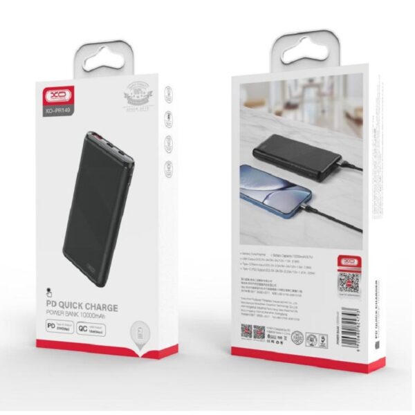 XO - PR149 POWERBANK 10000mAh 20W PD, 18W QC Black