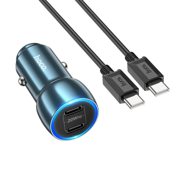 HOCO - Z48 car charger 2x Type C + cable Type C to Type C 40W sapphire blue