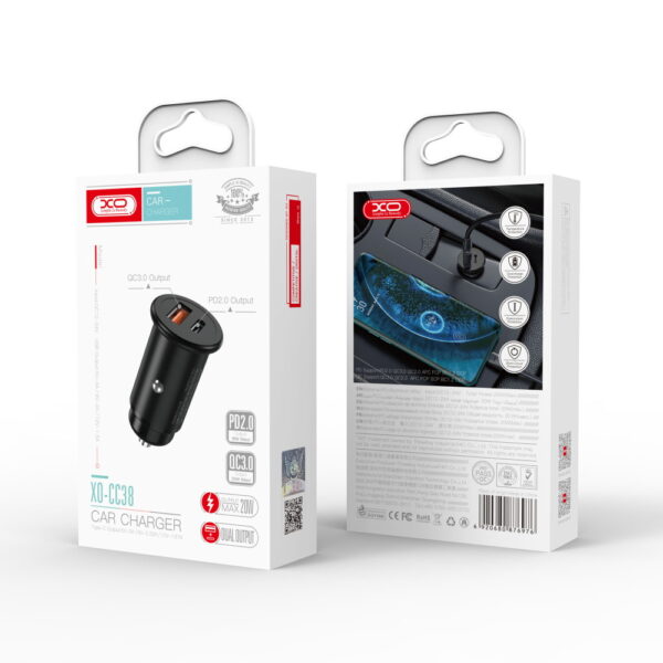 XO CC38 CAR CHARGER 12V  20W, USB-A, USB-C, QC 3.0, PD, 3A, black