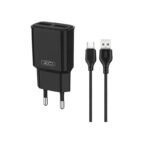 XO - L92C wall charger 2x USB + + MicroUSB cable 2,4A Black