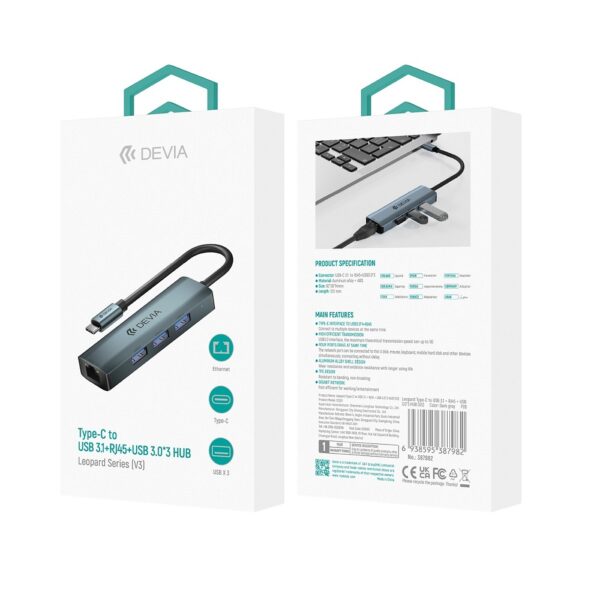 Devia adapter HUB USB-C 3.1 to 3x USB 3.0 deep gray