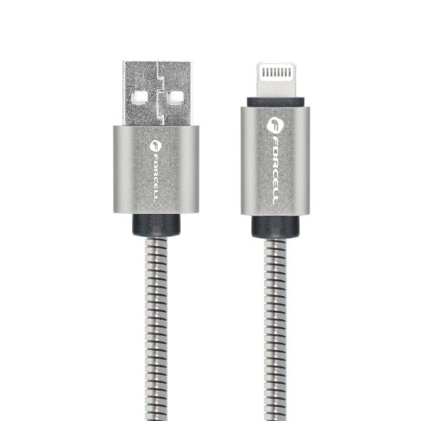 FORCELL cable USB to iPhone Lightning 8-pin 2,4A 12W Metal C236 1m silver