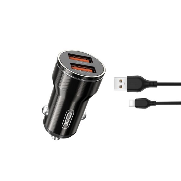 XO - CC48 CAR CHARGER 12V 12W, 2.4A, 2xUSB-A,Steel + Type-C, Black