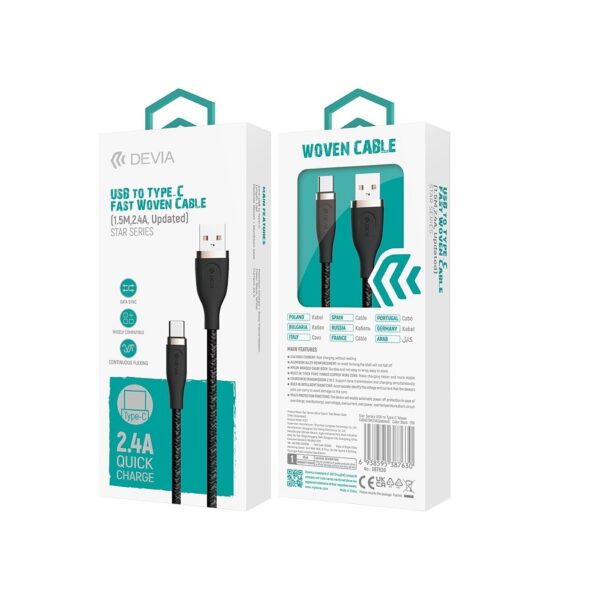 Devia cable Star USB - USB-C 1,5 m 2,4A black
