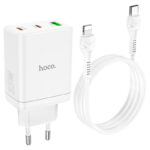 HOCO - N33 charger 2 x Type C + USB A + cable Type C to Lightning PD QC3.0 3A 35W white