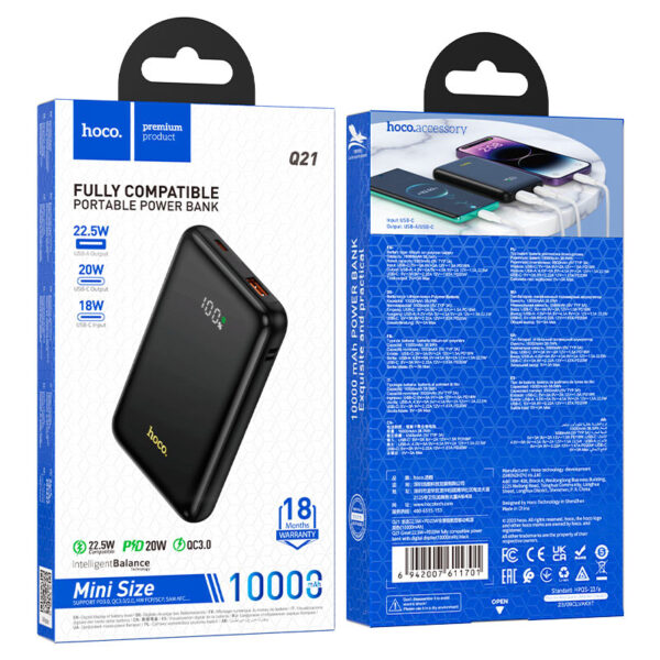 HOCO - Q21 powerbank 10000mAh PD QC3.0 3A 22,5W black