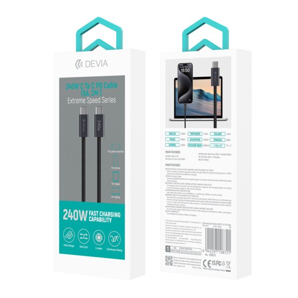 DEVIA cable Extreme PD USB-C - USB-C 2,0 m 240W black