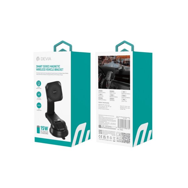 DEVIA car holder magnetic with wireless inductive charger black 15W with suction cup
