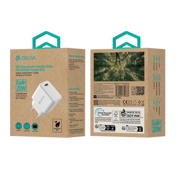 DEVIA wall charger GRS GaN PD 20W 1x USB-C white