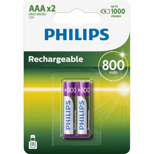 Philips LR03 AAA 800mAh ΕΠΑΝΑΦΟΡΤΙΖΟΜΕΝΗ ΜΠΑΤΑΡΙΑ Blister 2 τεμ