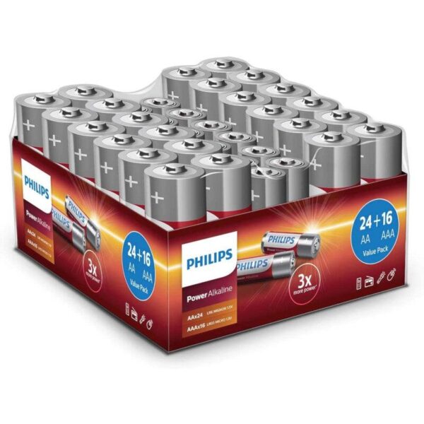 PHILIPS LR6 AA + LR03 AAA POWER ALKALINE BATTERY AA x 24 τμχ ΑΑΑ χ 16 τμχ Blister 24 τεμ